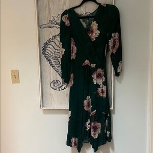 Anthropologie Green Floral Long Sleeve Dress by Tracy Reese